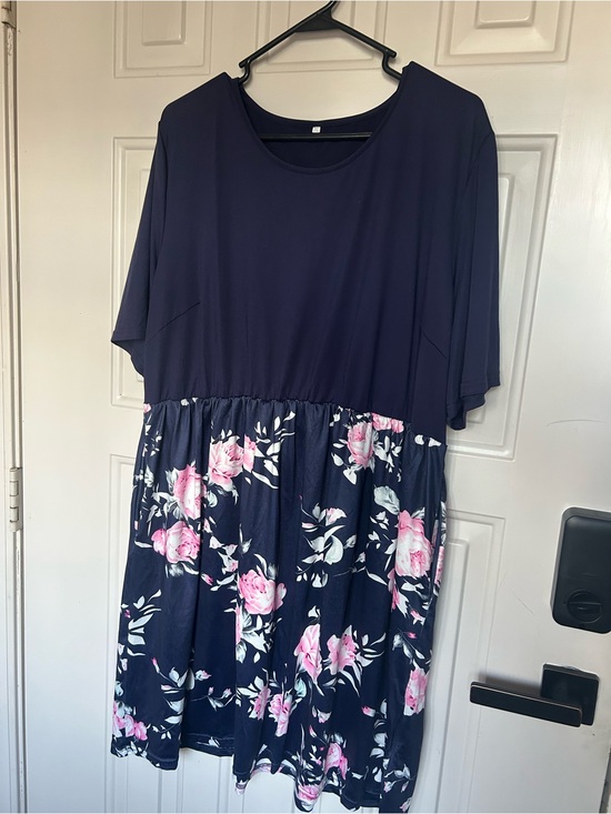 Dresses & Skirts - Navy Floral Waist-Detail Dress with Pink Roses